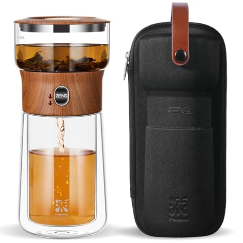 ZENS Modern Glass Infuser Teapot, One Touch Tea Maker for Loose Leaf Tea with Insulated Mug and Portable Case. Enchanted Pot Alternatives for Tea Lover Gifts - Image 1