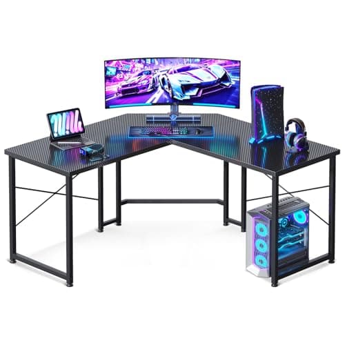 Casaottima 51 Inch L Shaped Gaming Desk, Corner Table Sturdy Workstation for Home Office, Writing, Gaming, Computer Desk for Small Space, Easy Assembly, Carbon Fiber Surface, Classic Black - Image 1