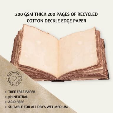 Rustic Vintage Leather Spine Bound Journal - 200 Pages, 10"X7", Brown - Handmade Antique Deckle Edges Watercolor Paper - Book of Shadows/Spell - Writing Notebook Sketchbook for Women and Men - Image 5