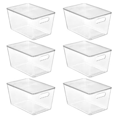 Vtopmart 6 Pack Clear Stackable Storage Bins with Lids, Large Plastic Containers with Handle for Pantry Organizer and Storage,Perfect for Bathroom,Cabinet,Kitchen,Fridge,Closet Organization - Image 1