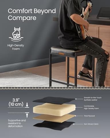 VASAGLE EKHO Collection - Bar Stools Set of 4, Counter Height Bar Stools, Synthetic Leather with Stitching, Mid-Century Modern Counter Stools, 26-Inch Tall, Kichen Home Bar Dining Room, Ink Black - Image 6