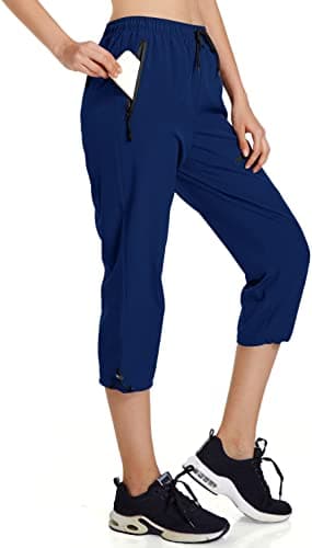 Ksmien Women's Lightweight Hiking Capri Pants Quick Dry Workout Cargo Capris Water Resistant UPF 50+ Zipped Pockets - Image 2