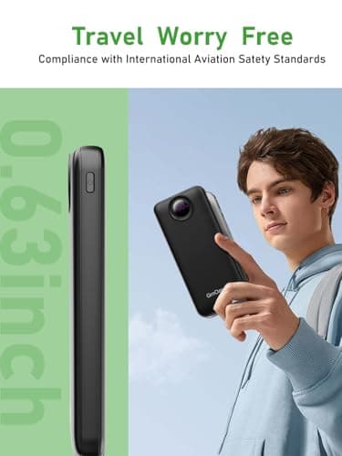 GrnOas.E Portable Charger,10000 mAh Power Bank Travel Charger with USB-C(Input&Output),2.4A Fast Charging External Battery Pack Phone Charger Compatible with iPhone 16,Samsung,Android,Brilliant Black - Image 5