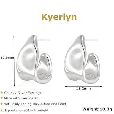 Kyerlyn Chunky Silver Earrings for Women, 14K Silver Plated Geometric Dangle Drop Earrings Statement Irregular Chunky Stud Trendy Hypoallergenic Fashion Jewelry Gift - Image 4