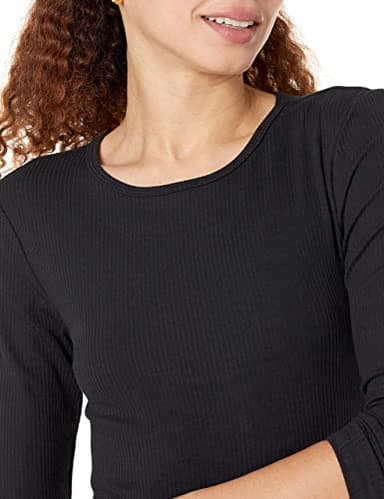 Amazon Essentials Women's Slim-Fit Long Sleeve Rib Knit Crew Neck Top (Available in Plus Size), Pack of 2, Black, Medium - Image 4