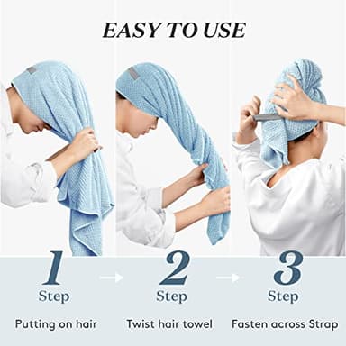 YFONG Large Hair Towel Wrap for Women, Soft Microfiber Hair Towel for Curly Hair, Fast Drying Hair Turbans with Elastic,Hair Drying Towel Wrap for Hair Care Anti Frizz 26.3" X 40" (Blue) - Image 7