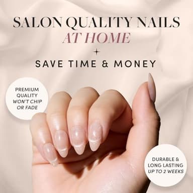 Glamnetic x GLAMZILLA Press On Nails - NOT YOUR CINDER-ELLA | Short Almond Nude Fake Nails with Velvet French Tip Effect, Salon Quality Wedding Nails | 15 Sizes - 30 Nail Kit with Glue - Image 2