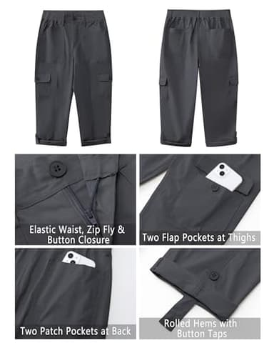 GRAPENT Womens Summer Outfits Elastic Waist Pants for Women Women Pants Casual Women’S Capris Grey Cargo Pants Woman Travel Utility Cargos High Waisted Color Dark Gray Large Size 12 Size 14 - Image 6