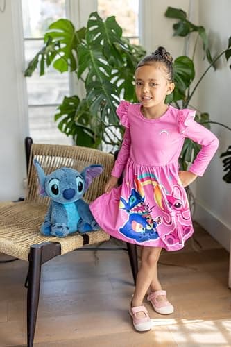 Disney Lilo & Stitch Toddler Dress Little Girls A-Line Ruffle Long Sleeve Casual Winter Fall Clothes Cute Kids Outfit Gift Party Costume Pink 3T - Image 3