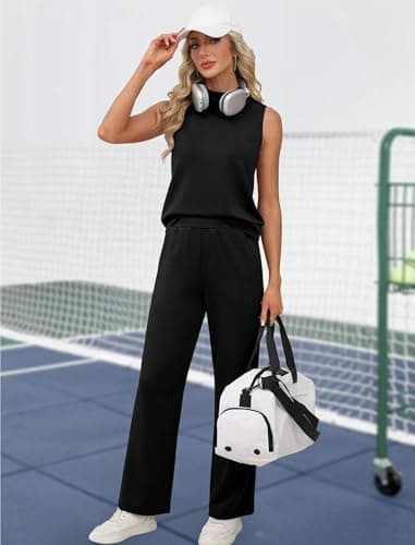 XIEERDUO Two Piece Sets for Women Summer Outfits Travel Mock Neck Lounge Sets Wide Leg Pants Beach Vacation Clothes - Image 3