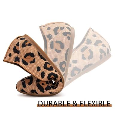 Frank Mully Women’s Knit Ballet Flat Round Toe Slip On Flats Shoes Classic Low Wedge Ballerina Walking Flats Shoes, Leopard Orange,9 - Image 4