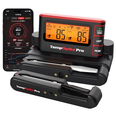 TempSpike Wireless Meat Thermometer Digital with App, WiFi & Bluetooth BBQ Grill Thermometer with High Precision, Waterproof & Heat-Resistant Probes, Rechargeable Base with Display for BBQ Smoker Oven - Image 1