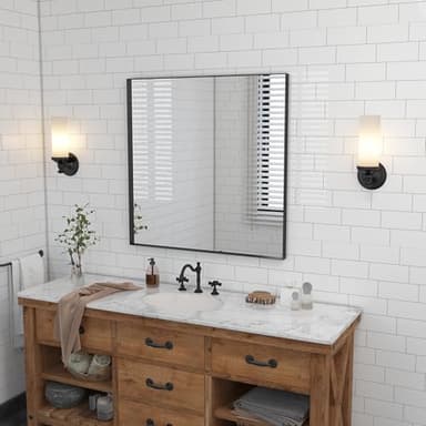 VocalStar 36 x 36 Inch Black Metal Framed Bathroom Mirror, Square Corner Rectangle Bathroom Vanity Mirror for Wall Modern Farmhouse, 1/4-inch Shatterproof Glass | Ultra-Flush Hanging - Image 6