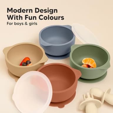 KeaBabies 2-Pack Baby Bowls with Suctions, Lids - Silicone Toddler Suction Bowls for Baby Boy, Girl, Kids, Food Grade Silicone, BPA-Free, Dishwasher Safe, Toddler Eating Essentials (Terracotta) - Image 9