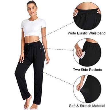 ASIMOON Women's Yoga Pants Soft Comfy Stretch Loose Straight Casual Athletic Pants Running Workout Lounge Pants with Pockets Black - Image 4