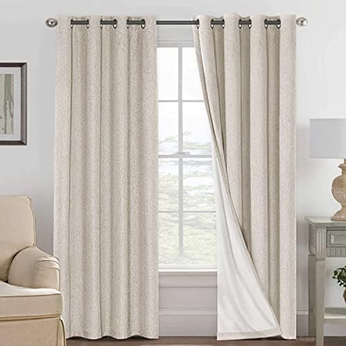 H.VERSAILTEX Linen 100% Blackout Curtains for Bedroom Full Light Blocking Curtains, Textured Window Curtain for Living Room 84 inch Grommet, Energy Efficient Curtains White Liner(2 Panels, Natural) - Image 1