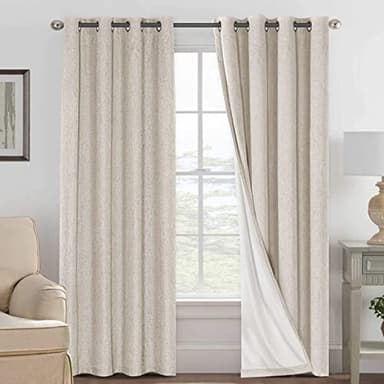 H.VERSAILTEX Linen 100% Blackout Curtains for Bedroom Full Light Blocking Curtains, Textured Window Curtain for Living Room 84 inch Grommet, Energy Efficient Curtains White Liner(2 Panels, Natural) - Image 1