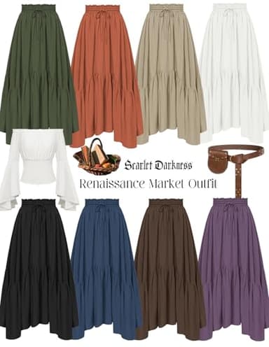 Black Flowy Skirt for Women High Waist Long Skirt Renaissance Skirt with Pockets Black XL - Image 3