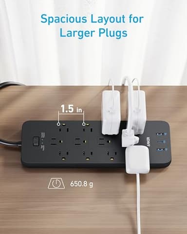 Anker (Pack of 2) Surge Protector Power Strip (2100J), 12 Outlets with 1 USB C and 2 USB Ports for iPhone 15/15 Plus/15 Pro/15 Pro Max, 5feet Extension Cord, Flat Plug, 20W for Home,Office,TUV Listed - Image 5