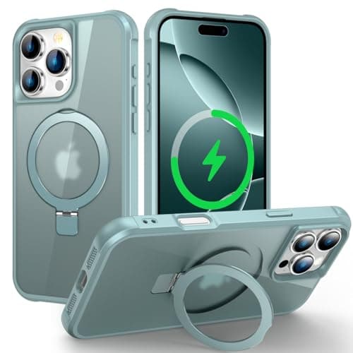 CHAOFEnG Magnetic Compatible with iPhone 16 Pro Max Case with Stand [Military Grade Drop Tested][Compatible with Magnet] Ring Translucent Slim Hard Back Soft Edge, Teal Green - Image 1
