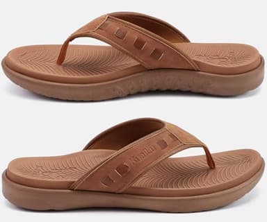 KuaiLu Mens Leather Sport Flip Flops Comfort Orthotic Thong Sandals with Plantar Fasciitis Arch Support for Outdoor Summer - Image 8