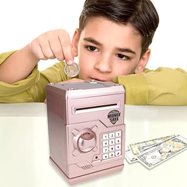 Yoego Kids Money Bank, Electronic Piggy Banks, Great Gift Toy for Kids Children, Auto Scroll Paper Money Saving Box Password Coin Bank,Perfect Toy Gifts for Boys Girls (Rose Gold) - Image 2