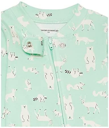 Amazon Essentials Unisex Babies' Snug-Fit Cotton Footless Sleeper Pajamas, Pack of 3, Mint Green Forest Animals/Purple Dots/White, 18 Months - Image 4