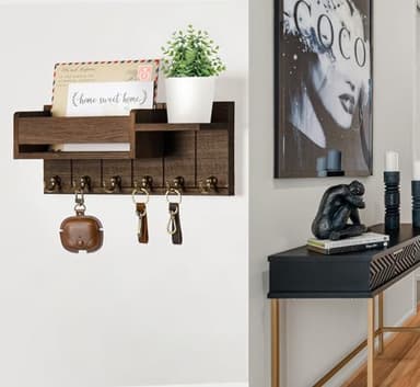RelaxScene Key Holder Wall Mount - Decorative Key Rack and Mail Organizer with 6 Key Hooks - Wooden Key Hanger with Shelf for Living Room Decor - Rustic Farmhouse Home Entryway Aesthetic Essentials - Image 5