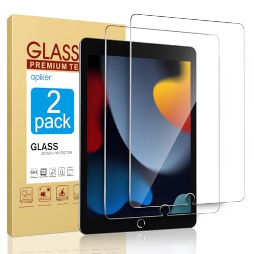 apiker 2 Pack Screen Protector for iPad 9th 8th 7th Generation 10.2 Inch, Tempered Glass Film for iPad 9 8 7 (2021/2020/2019), Case Friendly, Apple Pencil Compatible, High Response - Image 1