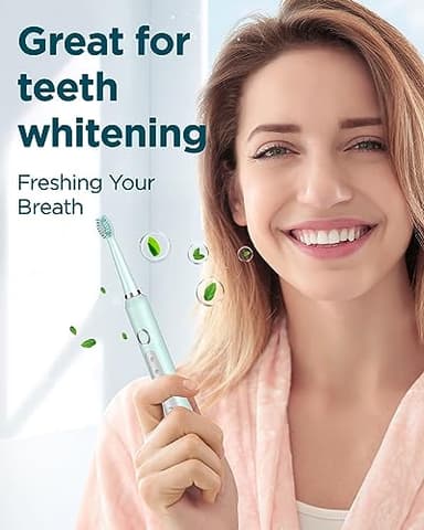 Rtauys M5 Sonic Electric Toothbrush for Adults and Kids - Rechargeable Electric Toothbrush Kids Ages 12+ and Adults with 8 Brush Heads & Travel Case, 120 Days Battery Life - Light Green - Image 3