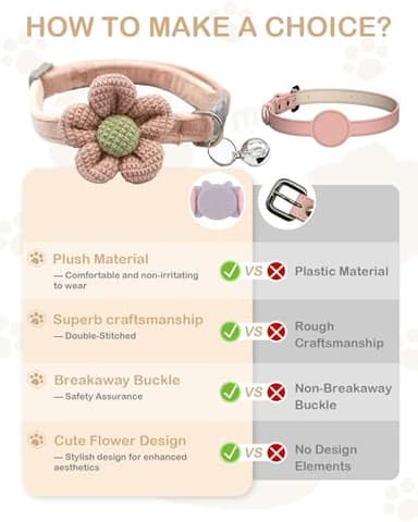 Cat Collar With Flower for Girls and Boys, Breakaway With Bells, Adjustable Kitten Collar, Cute (Beige, Breakaway) - Image 3