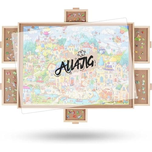 ALL4JIG 1500 Pieces Rotating Puzzle Board with 6 Drawers and Cover,25"x34"Portable Wooden Jigsaw Puzzle Table for Adults,Lazy Susan Spinning Puzzle Boards Birthday Gift for mom - Image 1