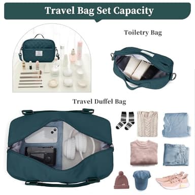 Weekender Bags for Women,Personal Item Travel Bag with Shoes Compartment,Overnight Travel Duffel Bag with Grid Toiletry Bag,Peacock Blue - Image 3