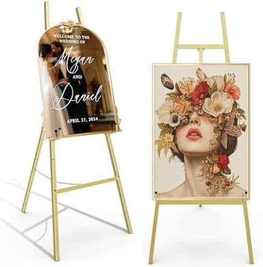 Gold Easel Stand for Sign, Heavy Duty Metal Display Easel with Adjustable Chain, 4-Tier Height Art Easel for Painting, Wedding Sign, Posters & Commercial Display - Image 2