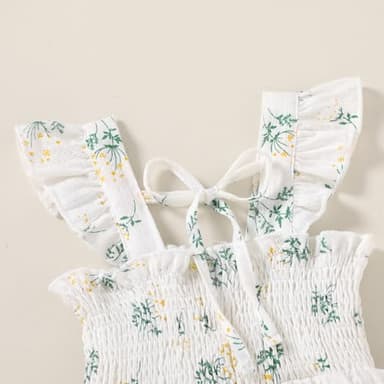 JEELLIGULAR Toddler Dress Ruffle Sleeveless Button Down Denim Dress for Toddler Girl Dress Summer Beach Casual A-line Sundress(White Retro Floral Pattern,3-4T) - Image 5