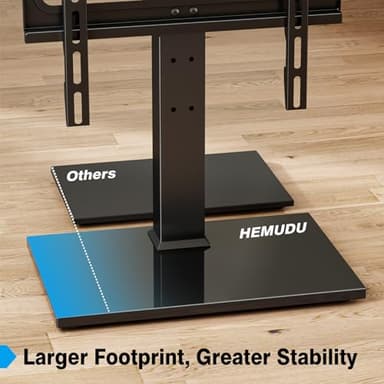 Universal TV Stand - Table Top TV Stand for 27-60 inch LCD LED TVs - 9 Level Height Adjustable TV Base Stand with Tempered Glass Base & Wire Management, VESA 400x400mm - Image 5