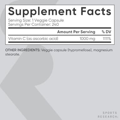 Sports Research High Potency Vitamin C Supplement - Vegan Veggie Capsules for Antioxidant Activity & Immune Support - Non-GMO Verified & Gluten Free - Ascorbic Acid Vitamin C 1000mg, 240 Count - Image 5