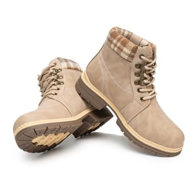 Work Hiking Waterproof Boots for Women - Winter Snow Combat Brown Ankle Boots Booties Women Fashion Lightweight Shoes LMW18-Beige-G-8.5 - Image 5