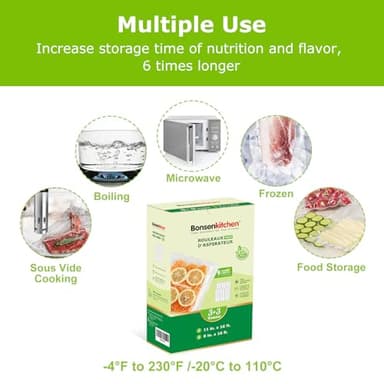 [2025 Upgraded] Bonsenkitchen 3 Rolls 11" x 16' + 3 Rolls 8" x 16' Vacuum Sealer Bags for Food with a Color Box, Easy to Store, Commercial Grade, BPA Free, Great for Food Storage or Sous Vide, VB22 - Image 6