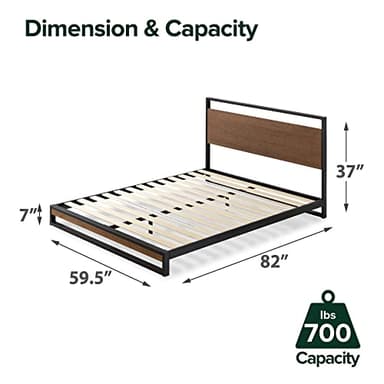ZINUS Suzanne Bamboo and Metal Platform Bed Frame, 7-Inch Low Profile, Solid Steel Construction, No Box Spring Needed, Wood Slat Support, Easy Assembly, Chestnut Brown, Queen - Image 3