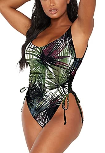 Viottiset Women's One Piece Swimsuit Tummy Control Monokini High Cut Bathing Suit Dark Green Large - Image 3
