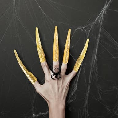 10PCS Long Finger Claws Fake Nail Rings Adjustable Women Halloween Costume Accessories Vampire Cosplay Gold - Image 7