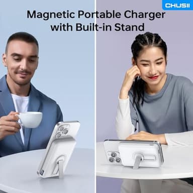 for Magsafe Portable Charger, 12000mAh Wireless Magnetic Power Bank with Stand and USB C in/Out Fast Charging, for Magsafe Battery Pack Compatible with iPhone 15/14/13/12 Pro/Pro Max-Pearl White - Image 4
