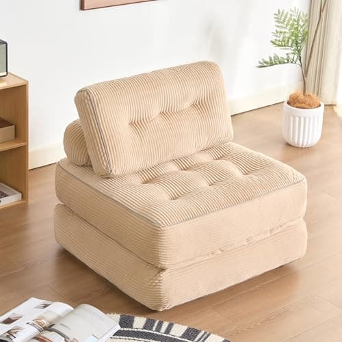 Afuson Folding Chair Bed, Futon Sofa Bed, Floor Couch for Adults Chair Bed for Living Room, Lounge Sofa, Convertible Sofa Bed, Small Couches for Small Spaces, Camel - Image 1