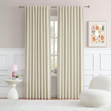 DUALIFE Cream Blackout Curtains 90 Inch Long 2 Panels Set Back Tab Loop Pocket Modern Drapes with Heading Tape Thermal Insulated Room Darkening Curtains for Living Room 52 x 90 Inch - Image 1