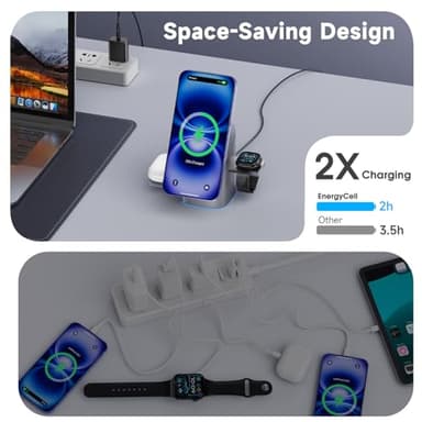 EnergyCell Rotating Wireless Charger, Qi2 Certified 2X Faster 15W for iPhone Charging Station 16/15/14/13/12, Apple Watch, AirPods, 3 in 1 Charging Station Apple Magnetic with Heat Dissipation, Grey - Image 5