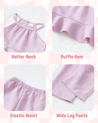 Little Girls Outfit 4t 5t Girl Clothes for Kids Ruffle Summer Lightweight Shirt Wide Leg Purple Linen Pants 2-Piece Cute Toddler Outfits Clothing Set - Image 5