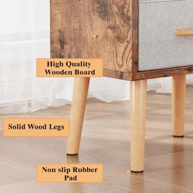 LUCKNOCK Night Stand with Drawer, Mid Century Modern Bedside Table, Sturdy Wood Nightstand with Open Storage Shelf, Small Bedside Table for Bedroom, Kids Room & Small Spaces, Rustic Brown. - Image 7