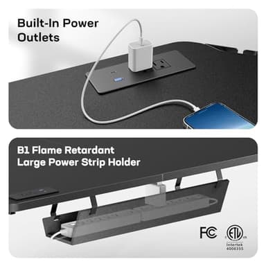 HUANUO 63″ Dual Motor L-Shaped Standing Desk, Built-in Power Outlets, Electric Height Adjustable Corner Computer Desk, Large Power Strip Holder, Sit Stand Up Desk with 3 Preset Heights, Black - Image 5