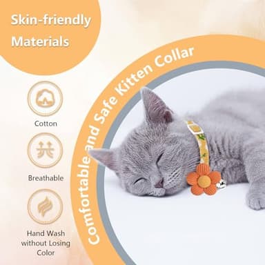 Cat Collar, HANSHILAI Kitten Collar with Bells, Cute Cat Collar Breakaway for Girl Boy with Flower,Collar para Gatos (2 Pack) (Flower Yellow & Purple) - Image 3